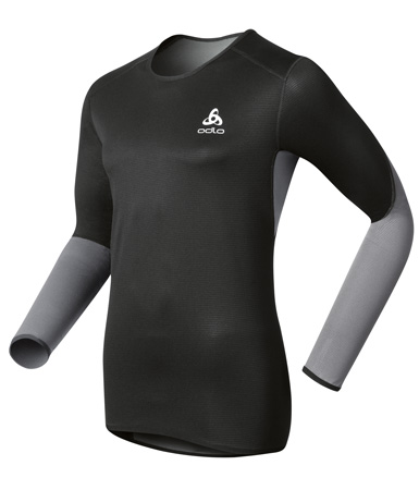 Odlo : Shirt Lange Mouwen Crew Neck Windproof Zwart/Grijs Heren 