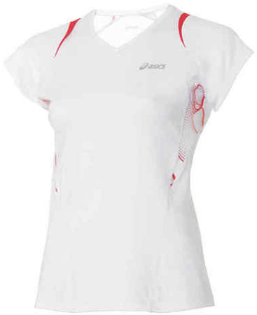 L3 V neck Top Real White sporty Red Korte Mouwen Dames