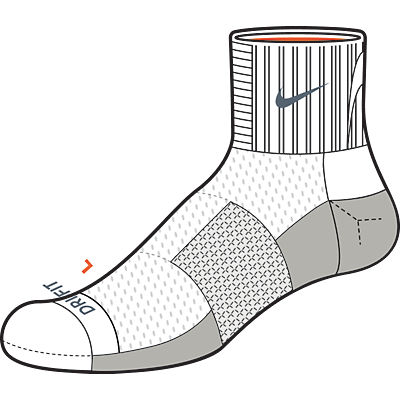 Nike : Dri-Fit Run Cush Quarter White/Matte Silver Socks 