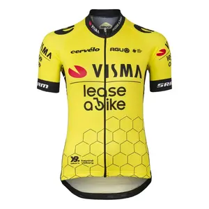 AGU Team Visma-Lease a Bike Replica Fietsshirt Korte Mouwen Geel Dames