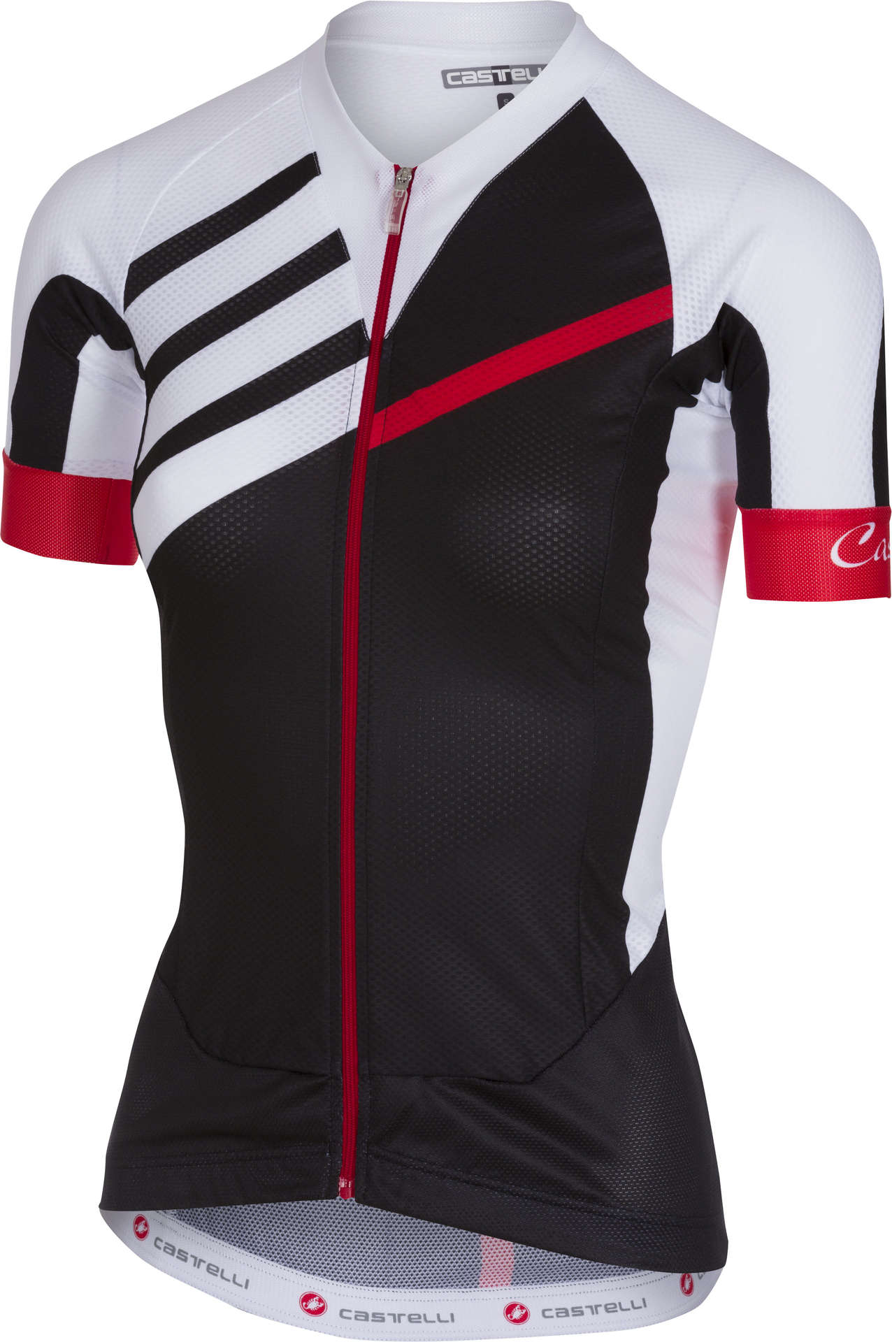 Castelli Aero Race FZ Fietsshirt Korte Mouwen Zwart/Wit/Rood Dames