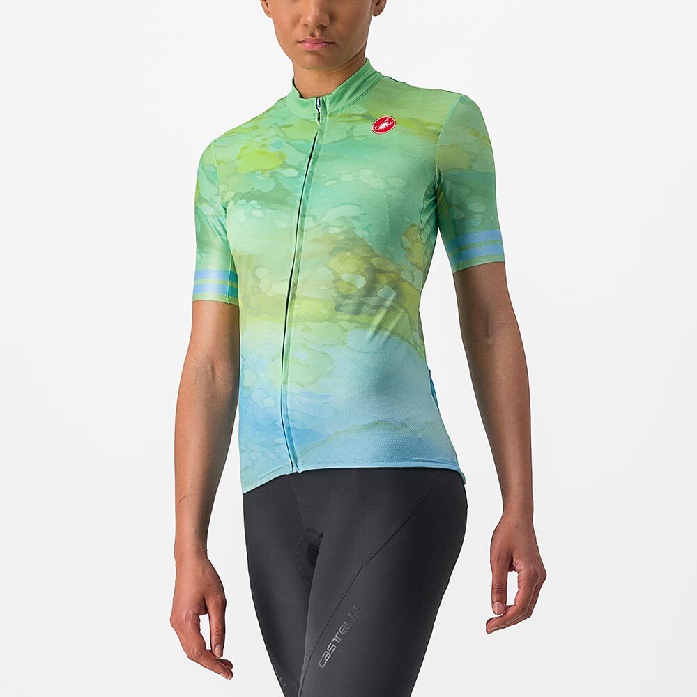 Castelli Marmo Fietsshirt Korte Mouwen Groen/Blauw Dames