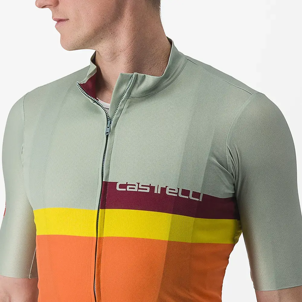 Castelli A Blocco Fietsshirt Korte Mouwen Groen/Geel/Oranje Heren