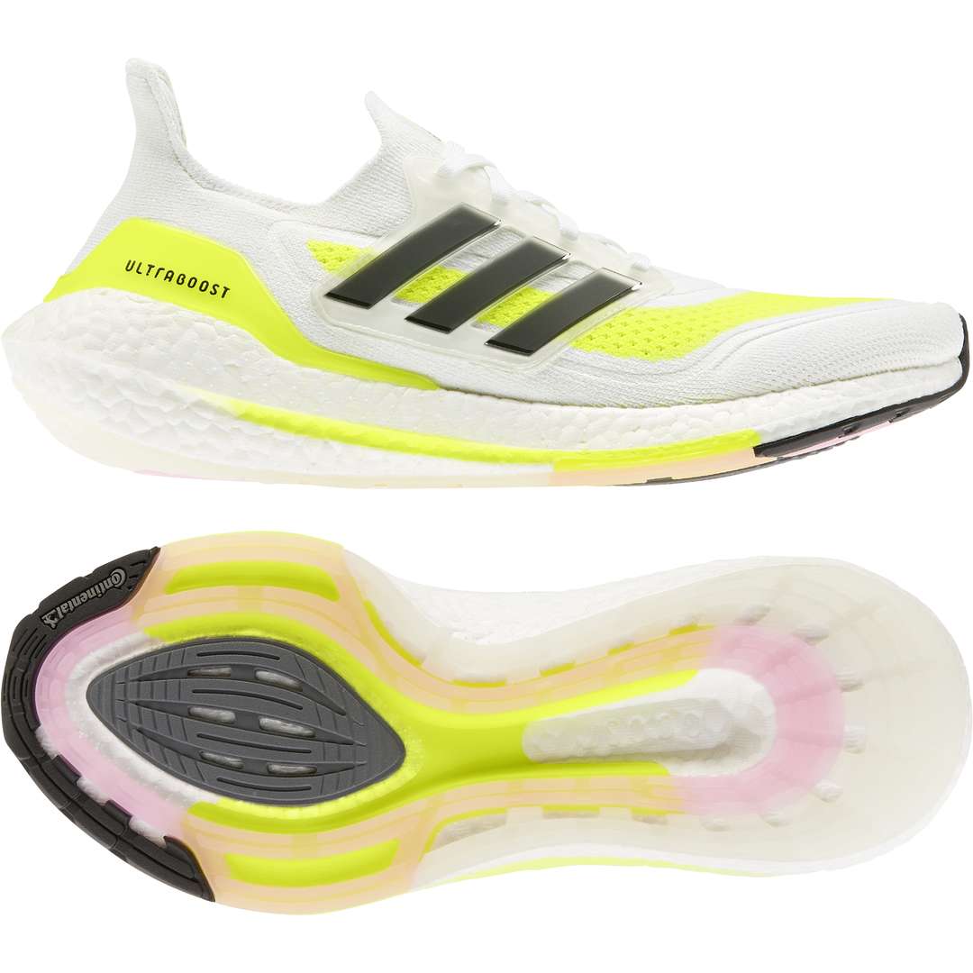 adidas Ultraboost 21 Hardloopschoenen Wit/Fluo Geel/Zwart Heren