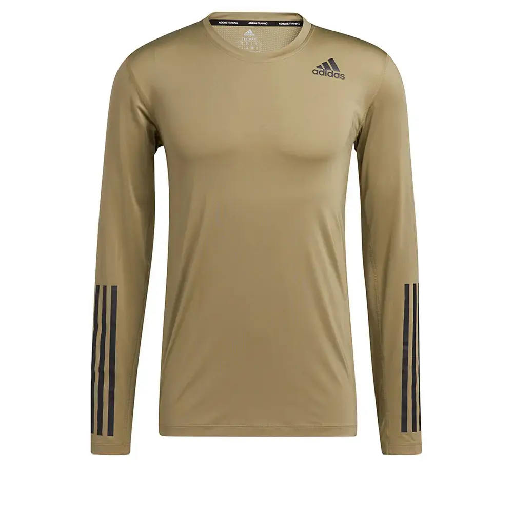 adidas 3-Stripes Training Hardloopshirt Lange Mouwen Groen Heren