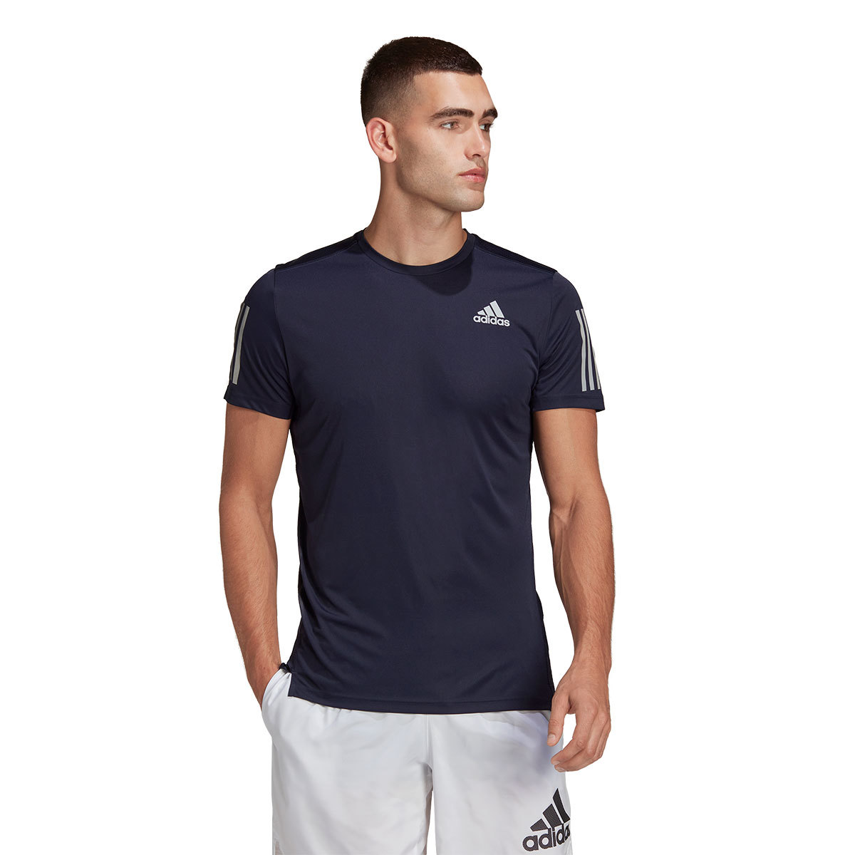 adidas Own The Run Hardloopshirt Korte Mouwen Donkerblauw/Zilver Heren