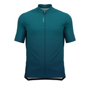 Odlo Essential Full Zip Fietsshirt Korte Mouwen Groen/Blauw Heren