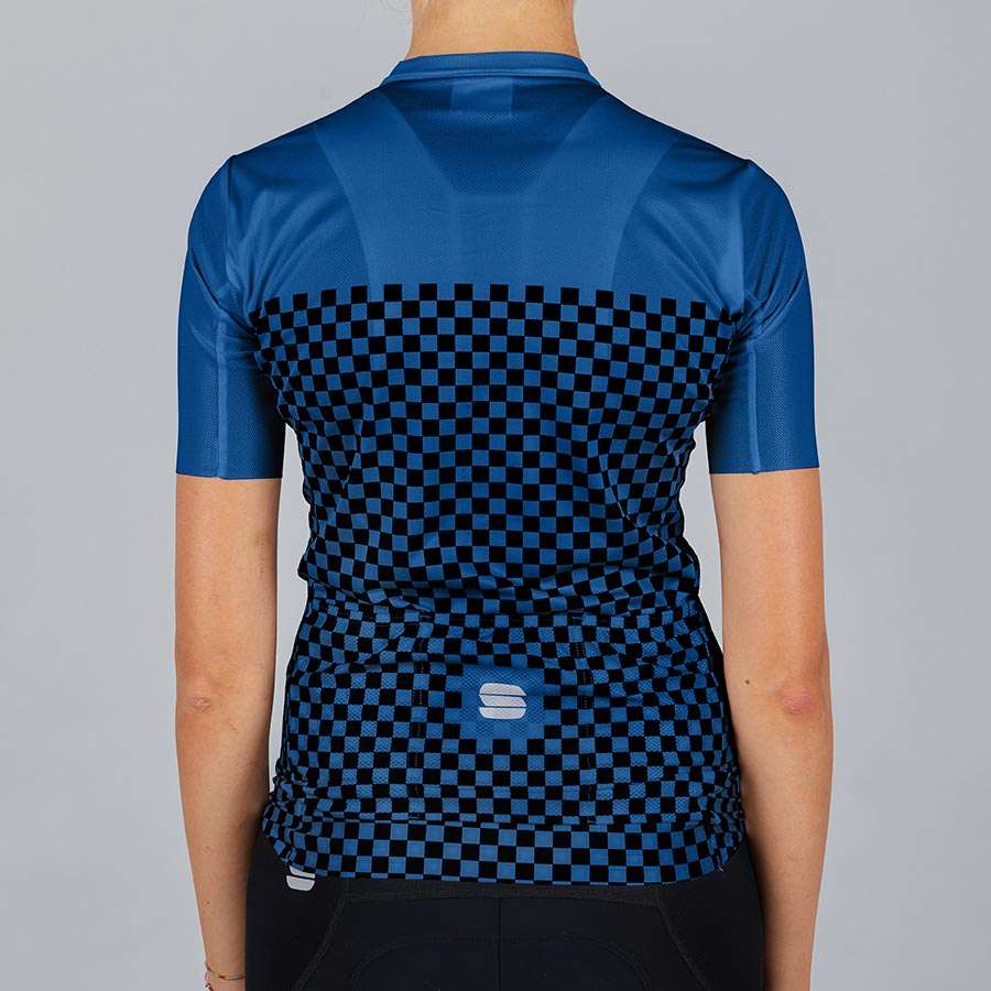 Sportful Checkmate Fietsshirt Korte Mouwen Blauw/Zwart Dames