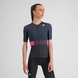 Sportful Snap Fietsshirt Korte Mouwen Donkerblauw/Zwart Dames