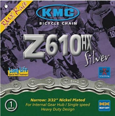 KMC Z610HX BMX Heavy Duty Single Fietsketting Silver 