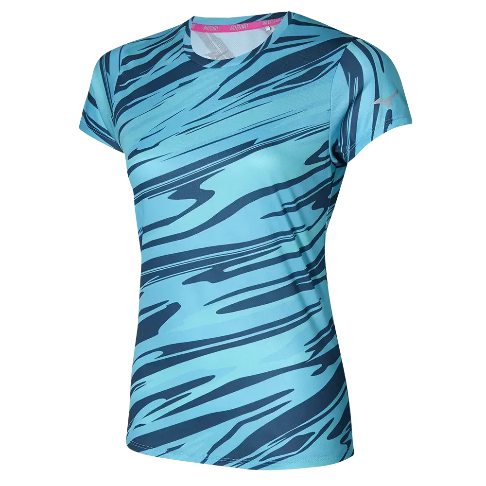 Mizuno Impulse Core Graphic Hardloopshirt Korte Mouwen Blauw/Blauw Dames