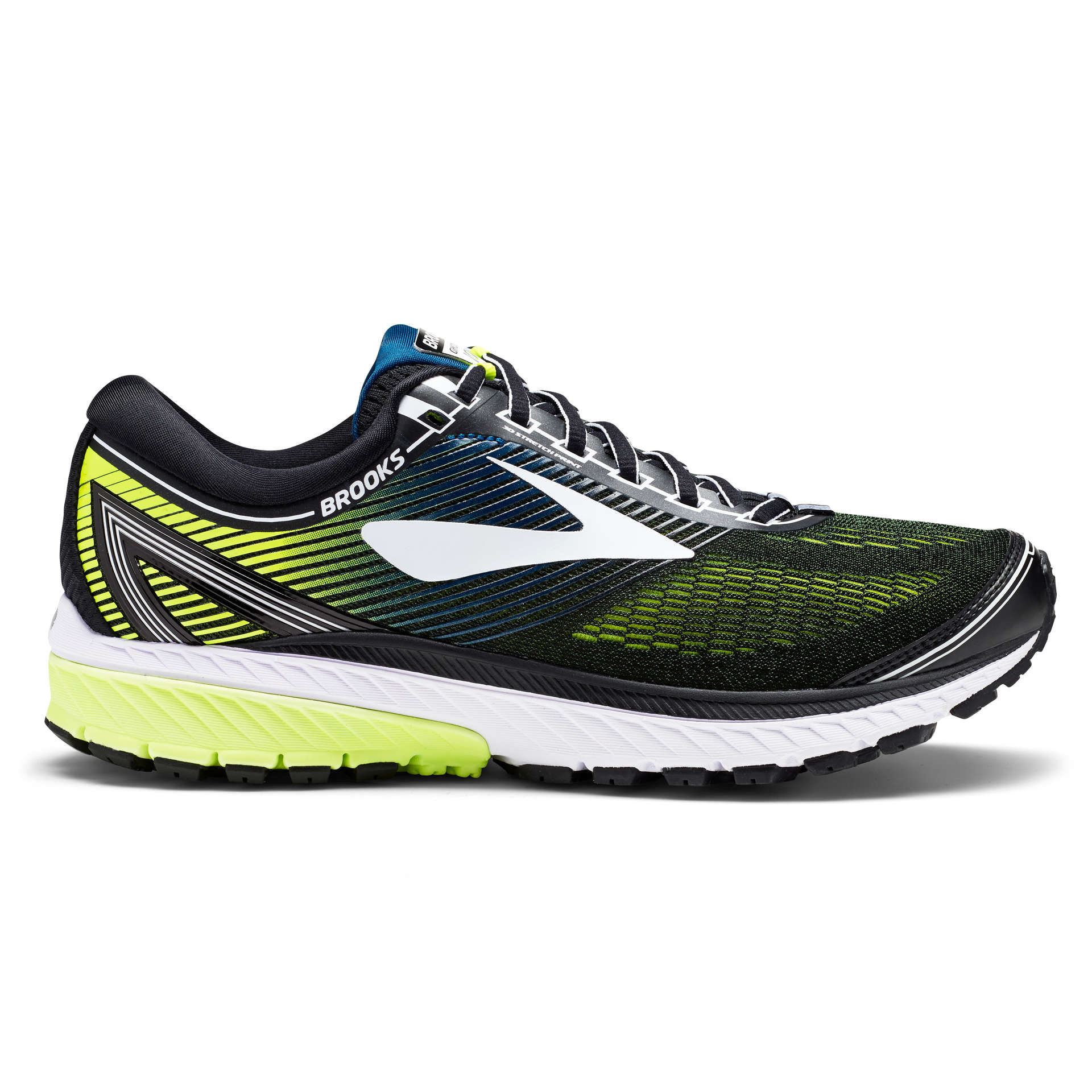 Brooks Ghost 10 Hardloopschoenen Zwart/Wit/Geel Heren