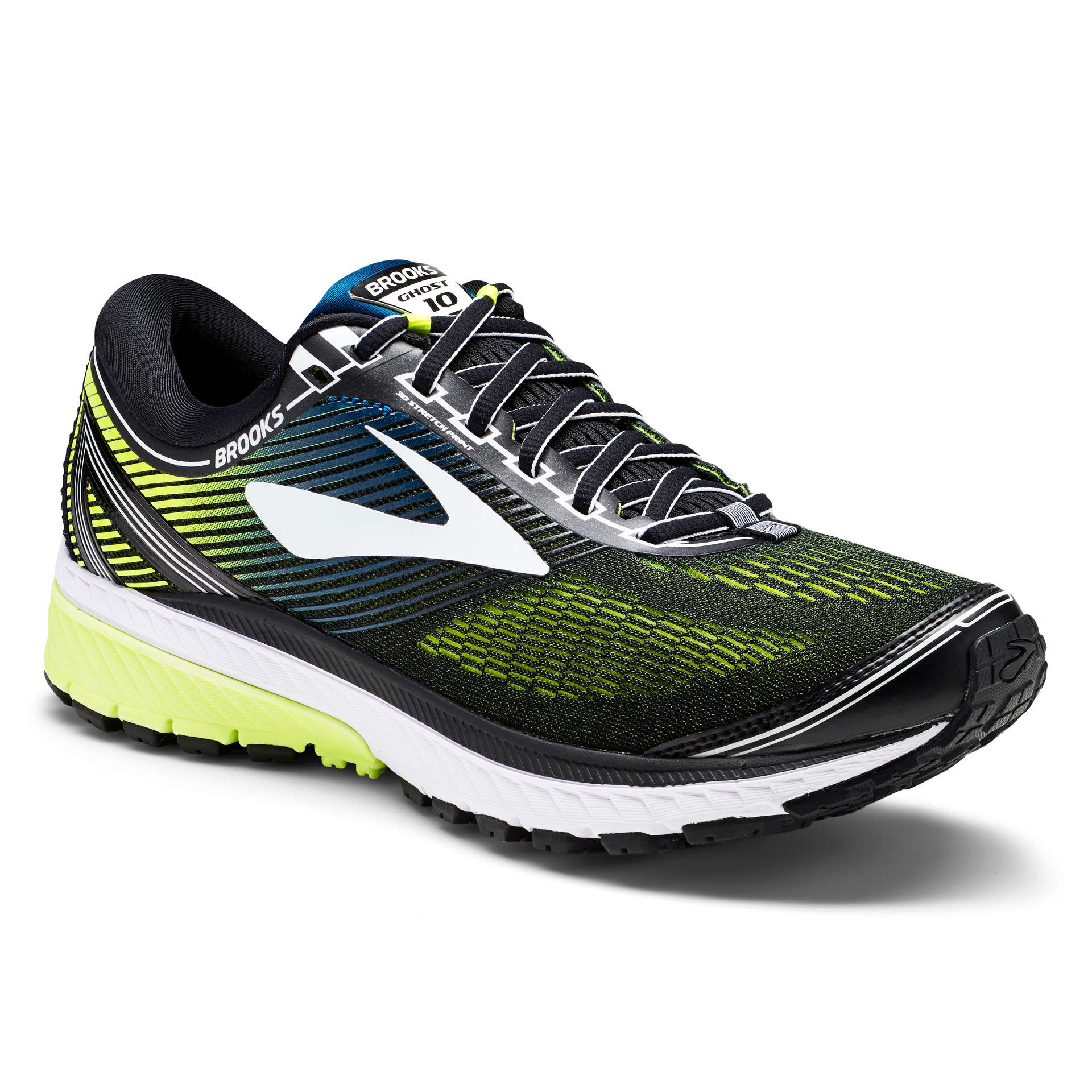 Brooks Ghost 10 Hardloopschoenen Zwart/Wit/Geel Heren