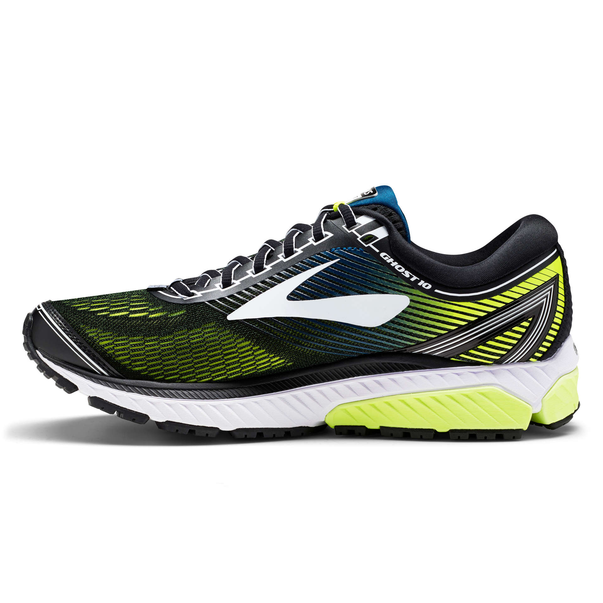 Brooks Ghost 10 Hardloopschoenen Zwart/Wit/Geel Heren