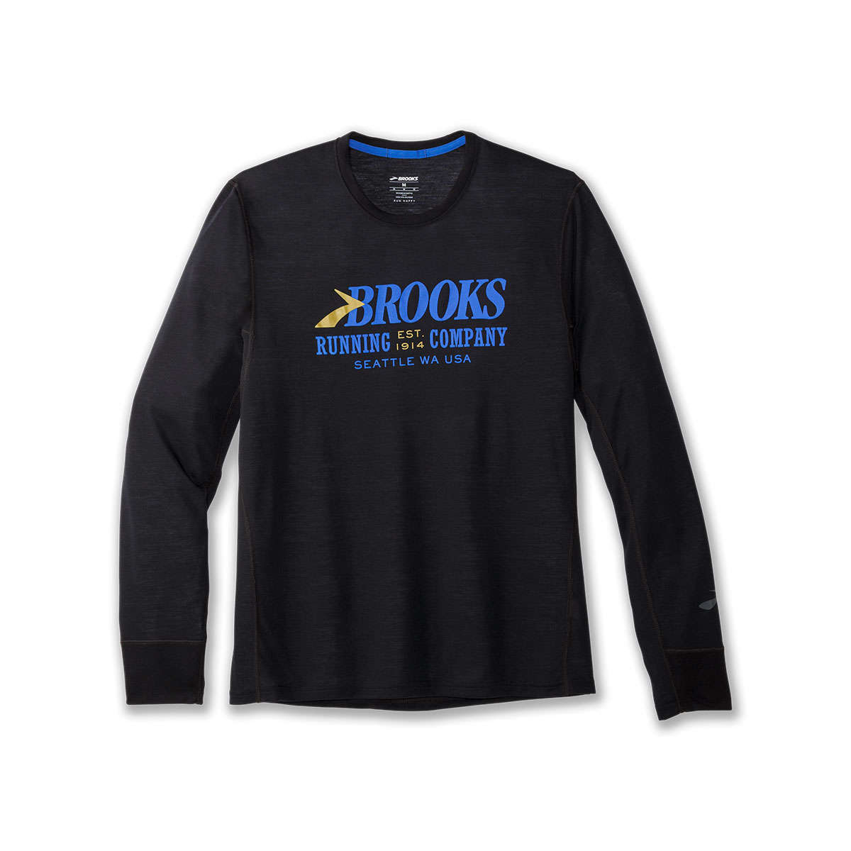Brooks Distance Graphic Hardloopshirt Lange Mouwen Zwart/Blauw Heren