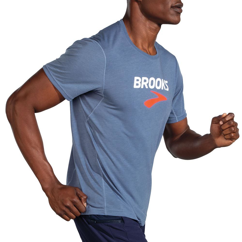 Brooks Distance Graphic Hardloopshirt Korte Mouwen Grijs Heren