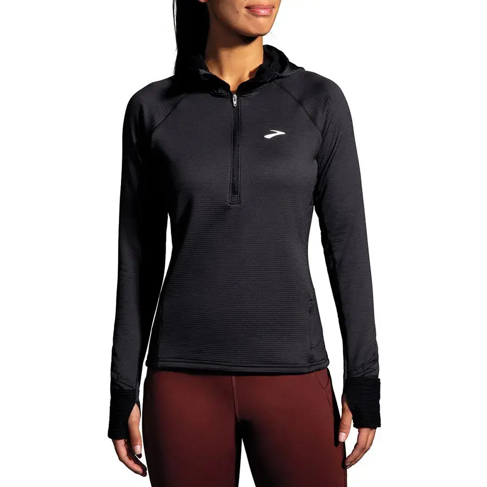 Brooks Notch Thermal Hoodie 2.0 Hardloopshirt Lange Mouwen Zwart Dames