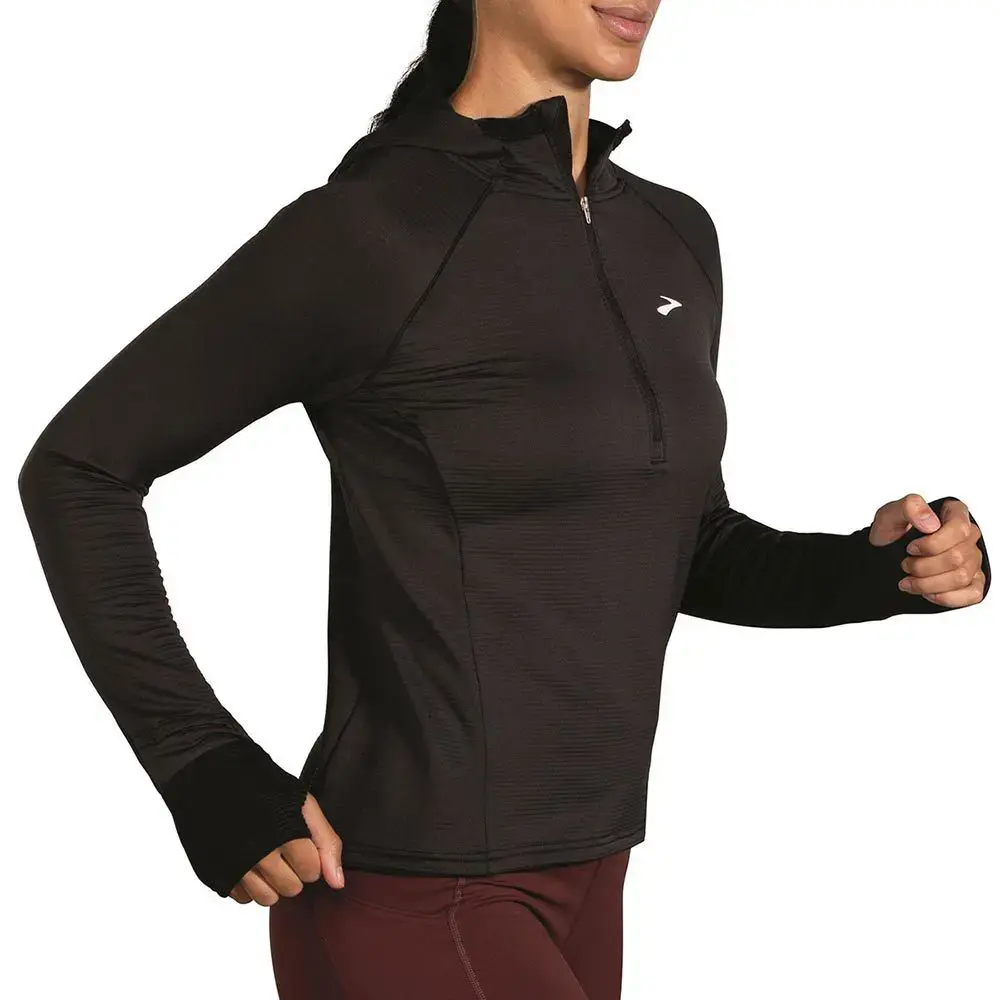 Brooks Notch Thermal Hoodie 2.0 Hardloopshirt Lange Mouwen Zwart Dames