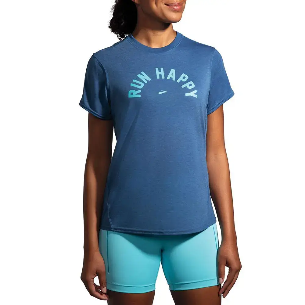 Brooks Distance Graphic Hardloopshirt Korte Mouwen Blauw Dames