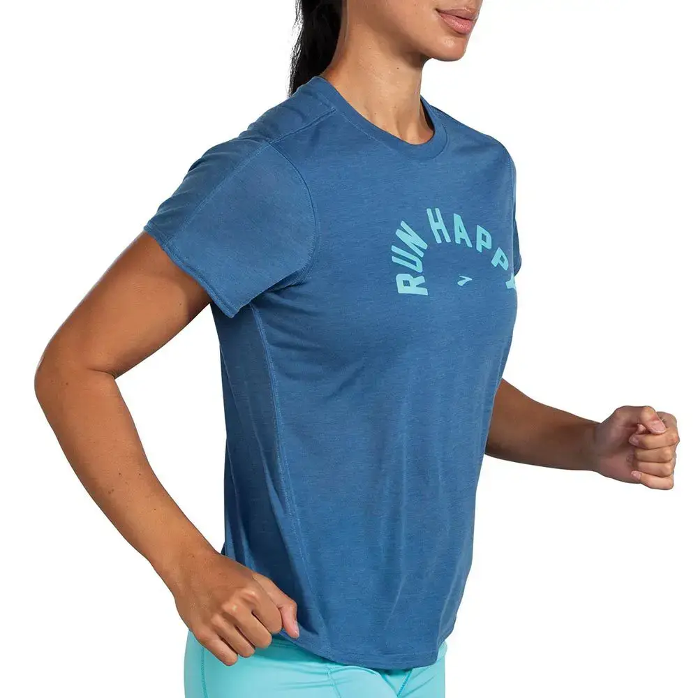 Brooks Distance Graphic Hardloopshirt Korte Mouwen Blauw Dames