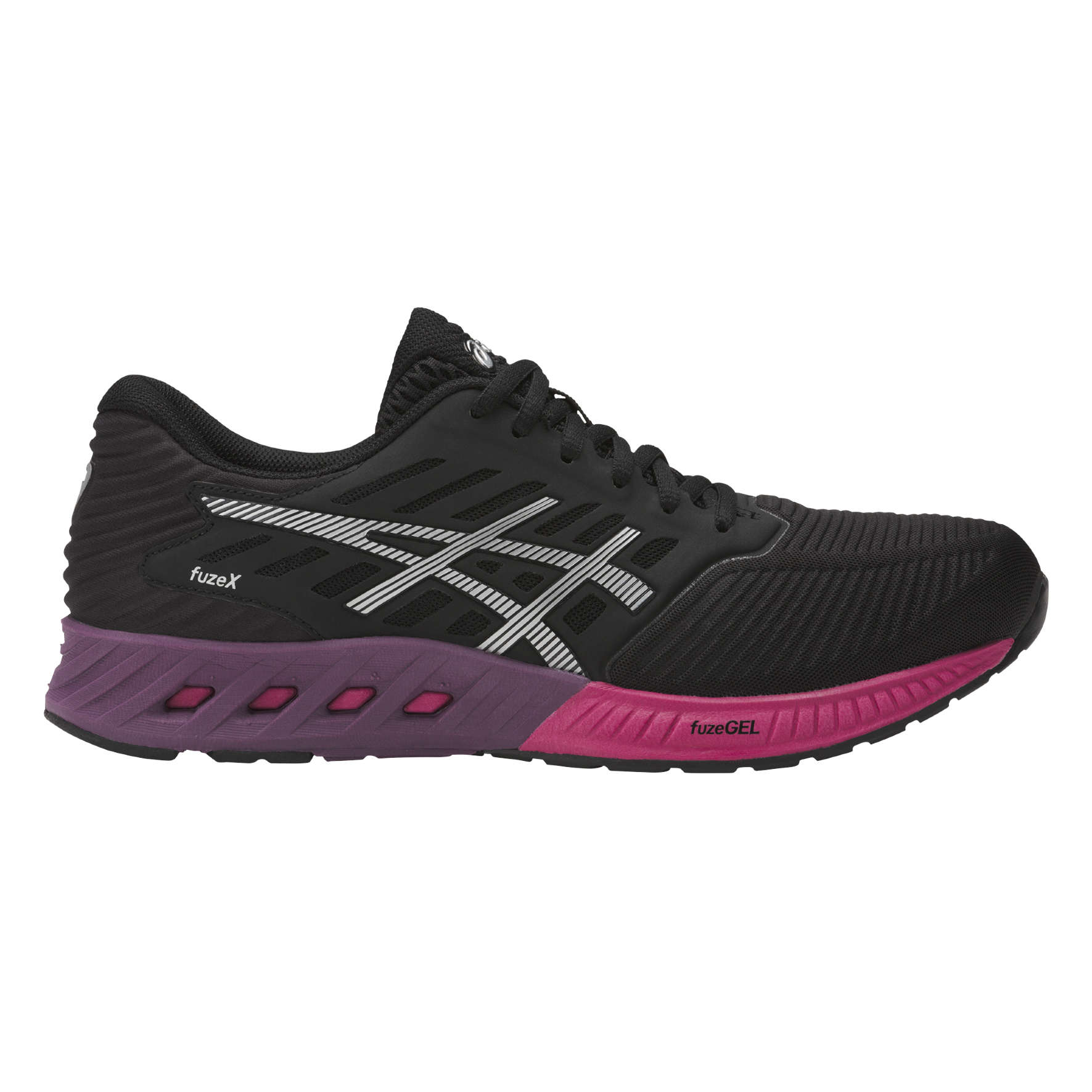 ASICS fuzeX Hardloopschoenen Zwart/Zilver/Roze Dames