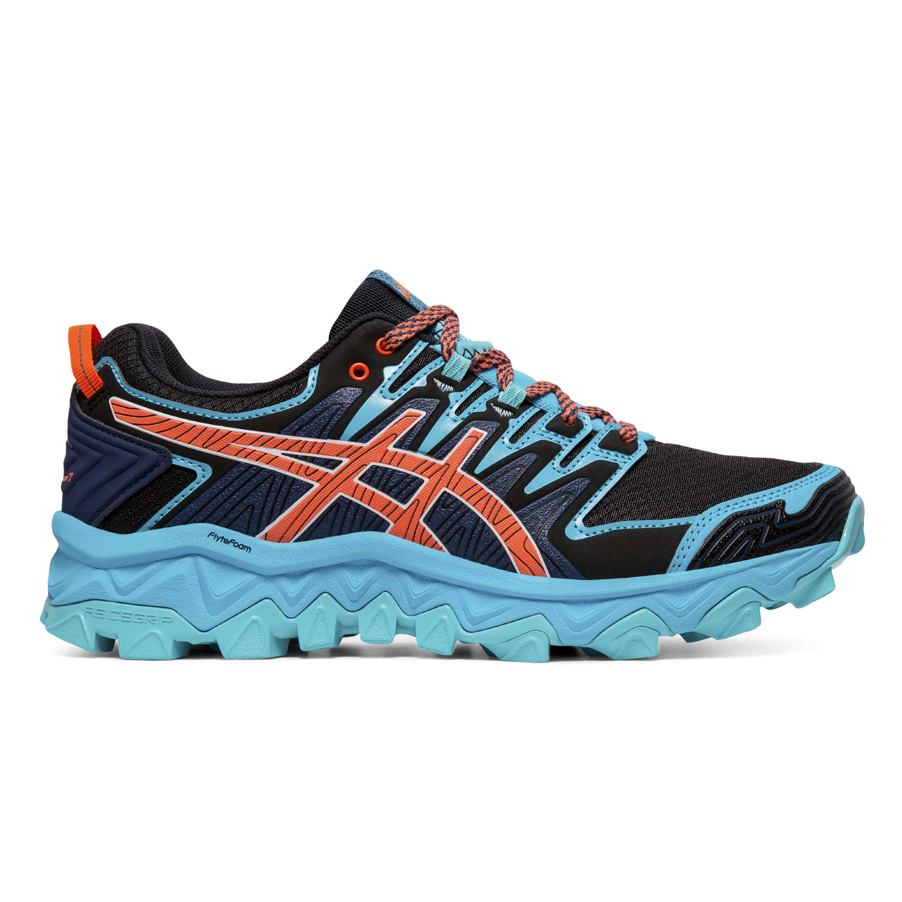ASICS Gel FujiTrabuco 7 Trail Hardloopschoenen Zwart/Blauw/Oranje Dames  koop je bij Futurumshop.nl
