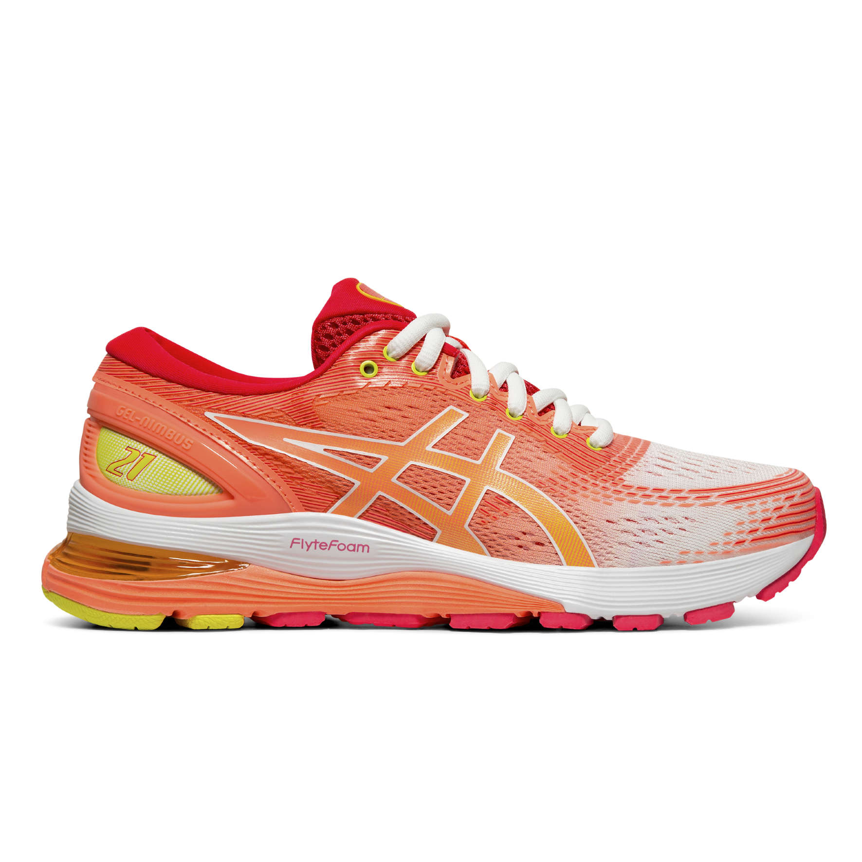 ASICS Gel Nimbus 21 Hardloopschoenen Roze/Oranje/Wit Dames koop je bij  Futurumshop.nl