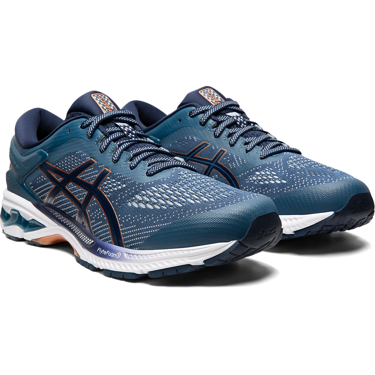 ASICS Gel Kayano 26 Hardloopschoenen Blauw Brons Heren koop je bij Futurumshop