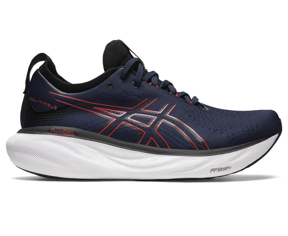 ASICS Gel-Nimbus 25 Hardloopschoenen Donkerblauw/Rood Heren koop je bij  Futurumshop.nl