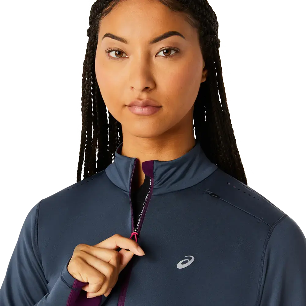 ASICS Winter Run 1/2 Zip Hardloopshirt Lange Mouwen Grijs/Paars Dames