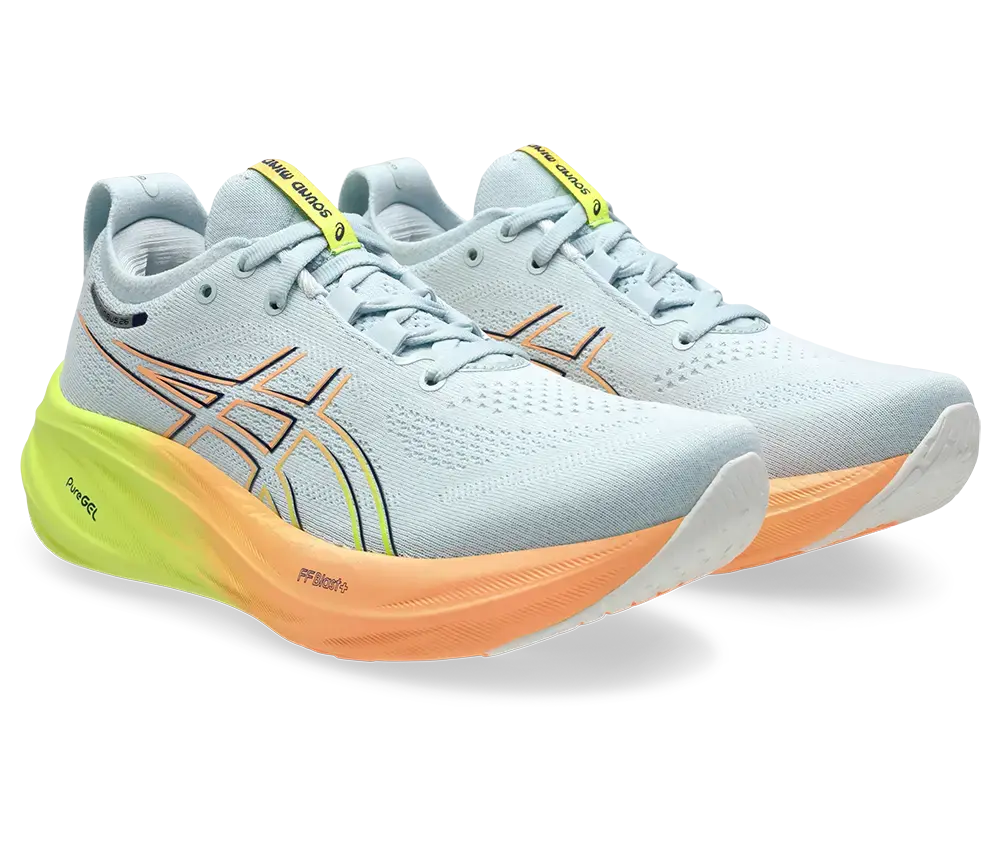 ASICS Gel Nimbus 31 Paris Hardloopschoenen Grijs Geel Oranje Dames koop je bij Futurumshop