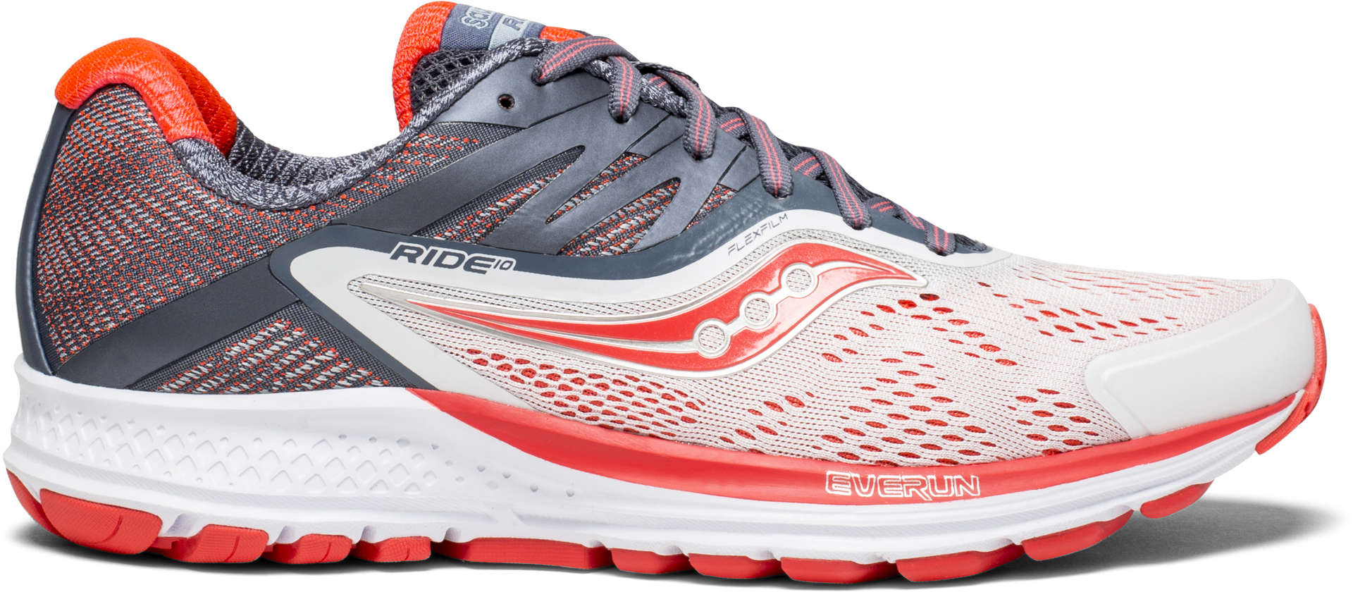 Saucony Ride 10 Hardloopschoenen Wit/Grijs/ViZi Rood Dames