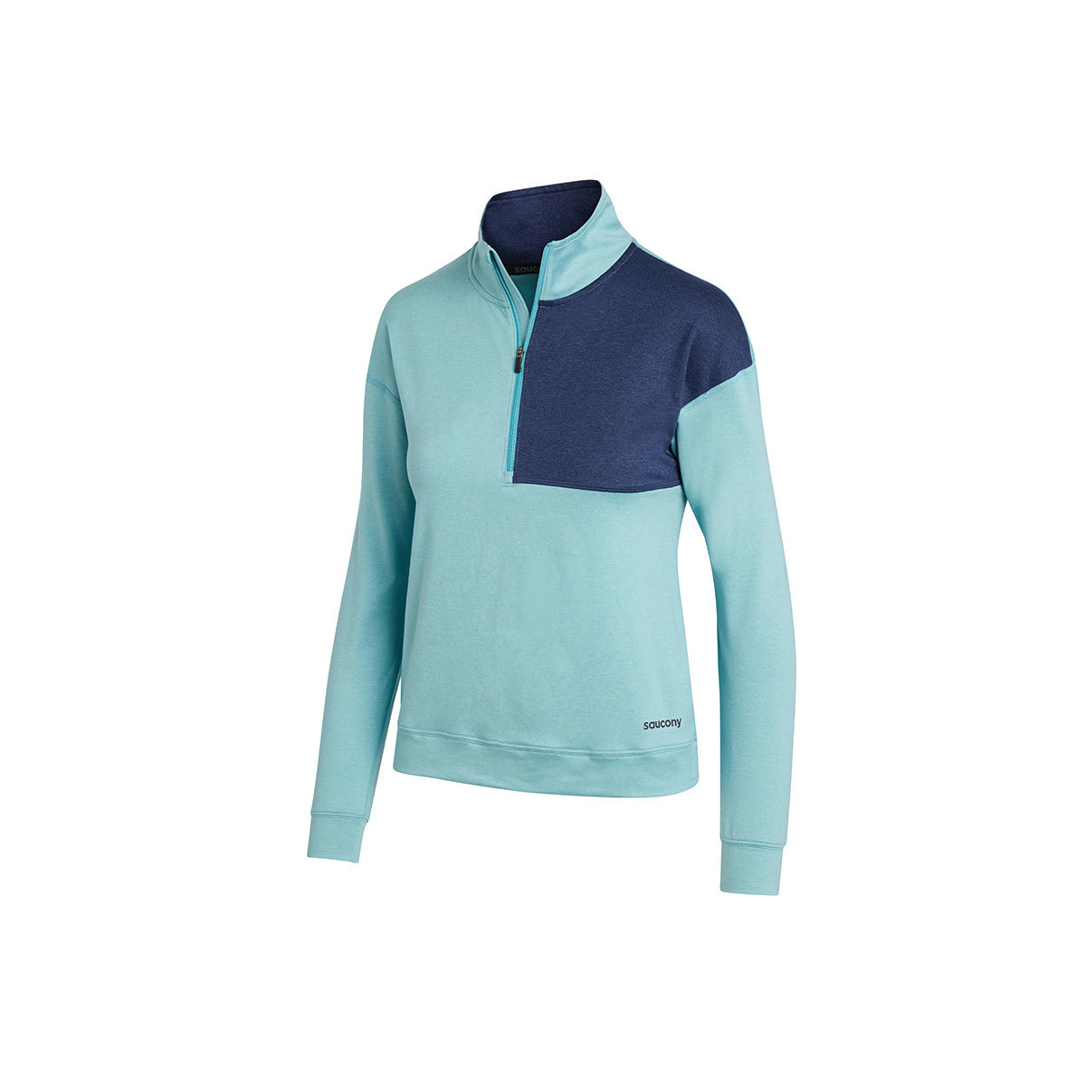 Saucony Sunday 1/4 Zip Hardloopshirt Lange Mouwen Turqoise/donkerblauw Dames