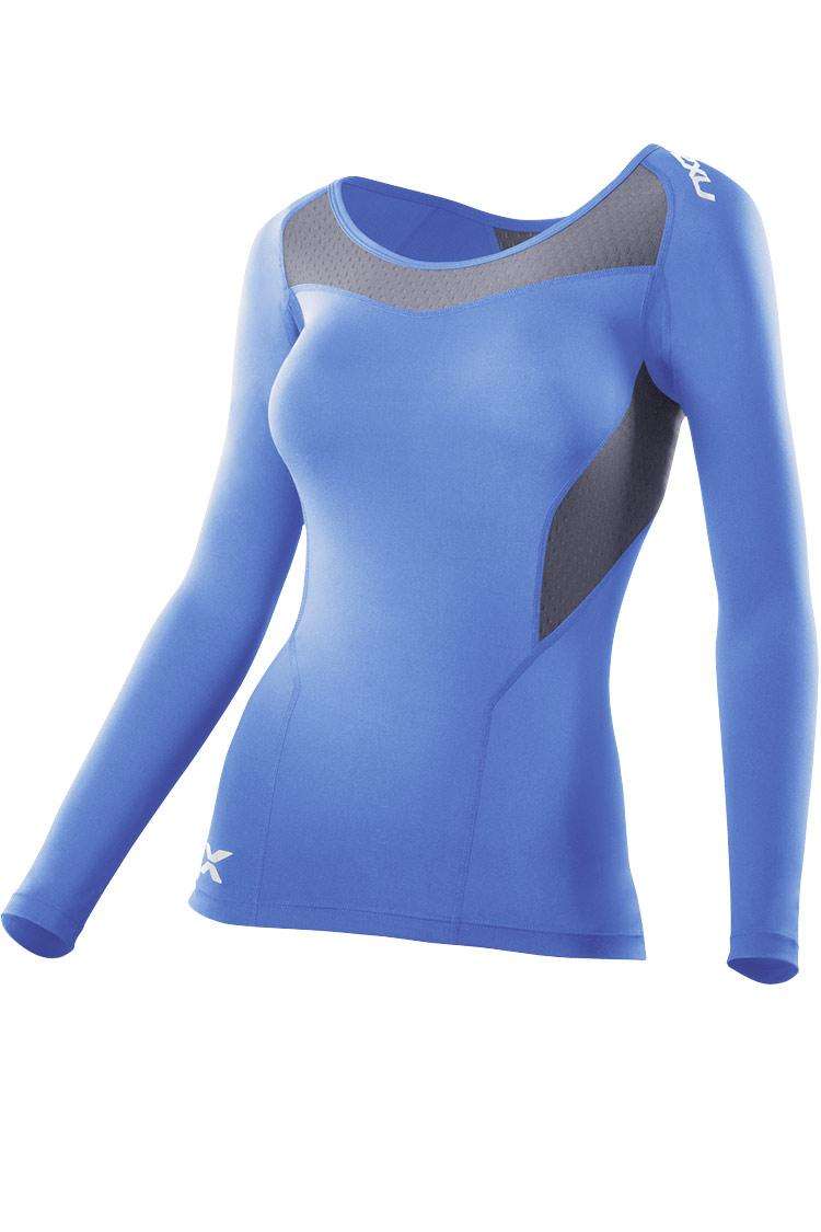 2XU Basic Compression Shirt Lange Mouwen Blauw/Grijs Dames