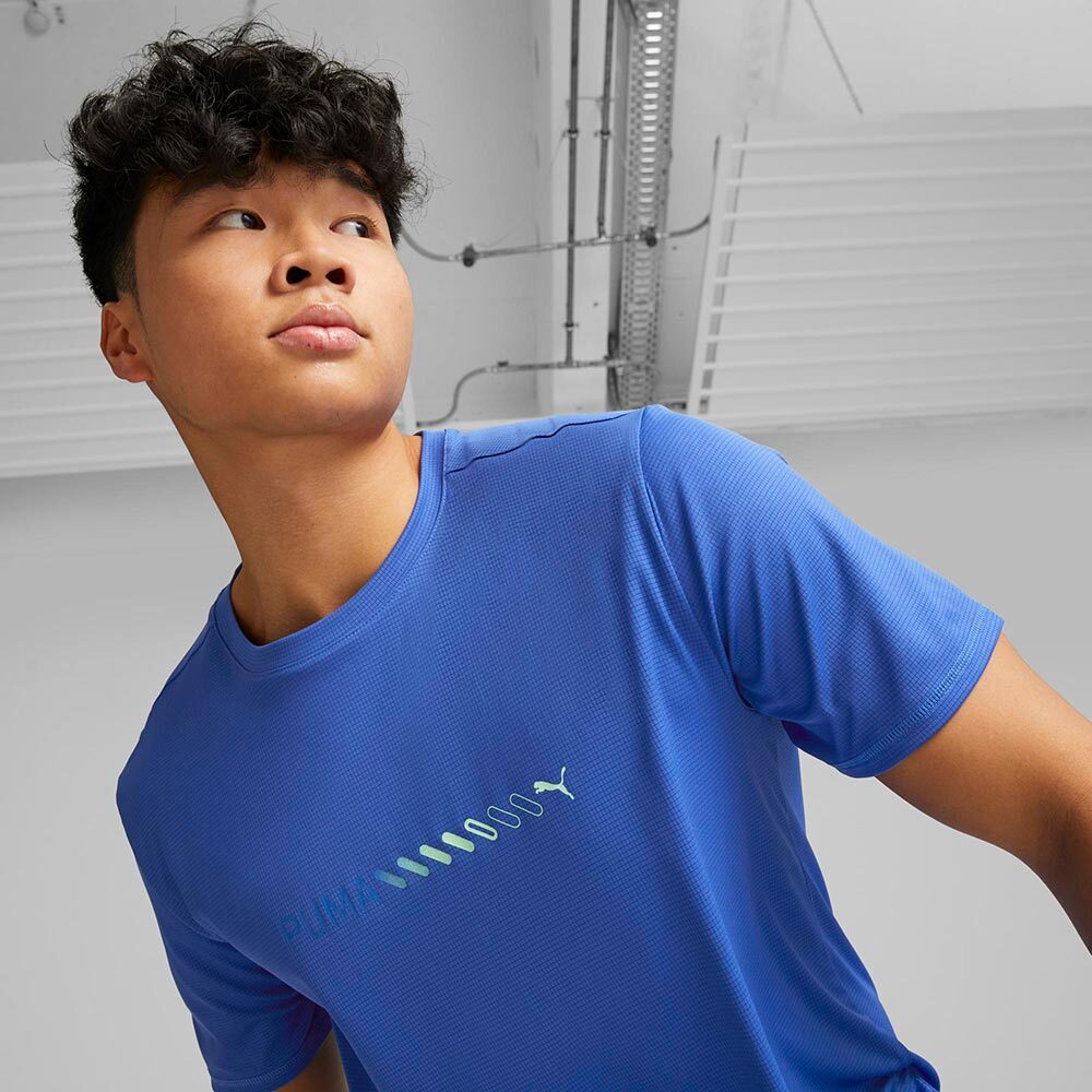 PUMA Run Favorite Logo Hardloopshirt Korte Mouwen Blauw Heren