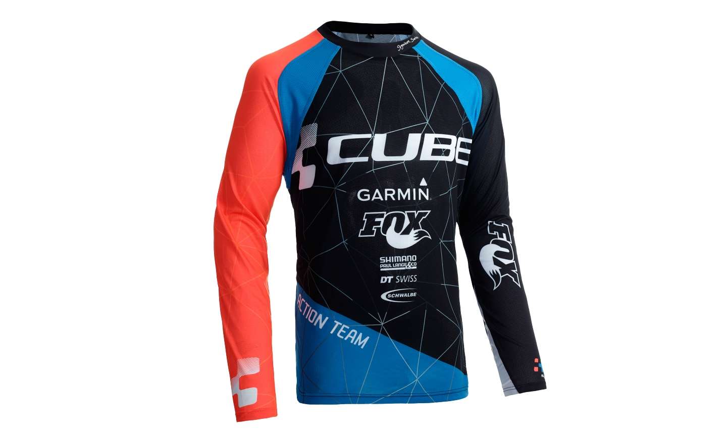 Cube Action Team Signature Downhill Fietsshirt Lange Mouw Zwart/Blauw/Rood