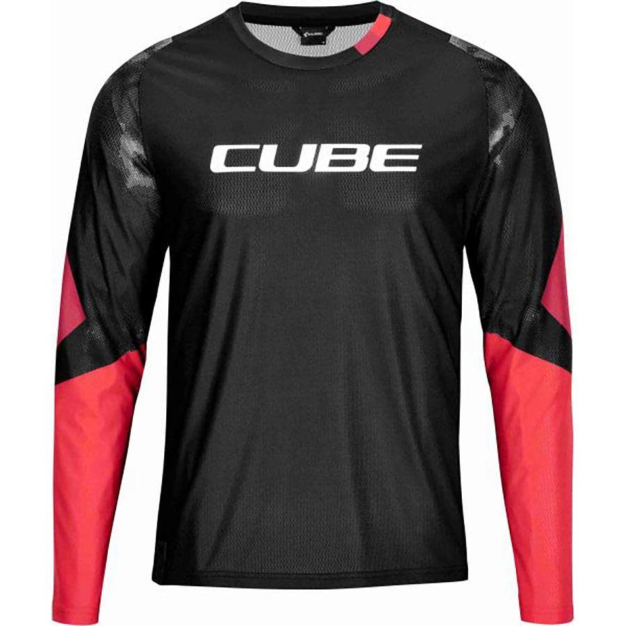 Cube Edge Round Neck MTB Fietsshirt Lange Mouwen Zwart/Rood Heren