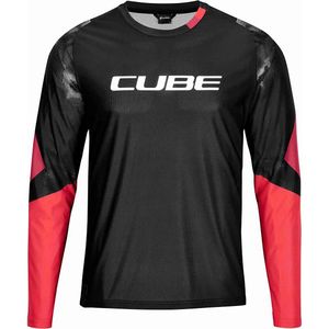 Cube Round Neck MTB Fietsshirt Lange Mouwen Zwart/Rood Heren koop je bij Futurumshop.nl