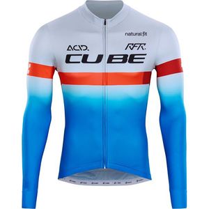 Cube Teamline Fietsshirt Lange Mouwen Blauw/Rood/Grijs Heren