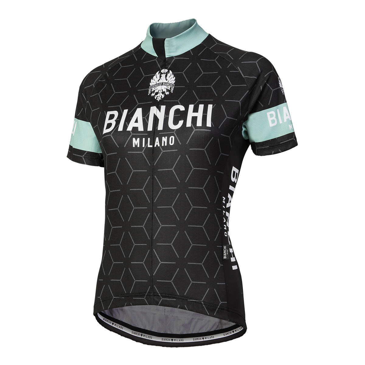 Bianchi Milano Nevola Fietsshirt Korte Mouwen Zwart/Celeste Groen Dames