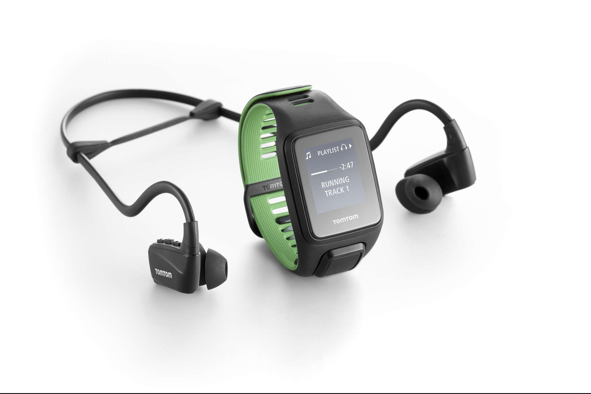TomTom Runner 3 Music Large GPS-horloge + Bluetooth Koptelefoon Zwart/Groen