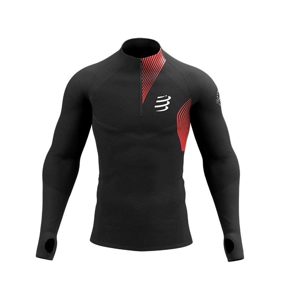 Compressport Winter Trail Postural Hardloopshirt Lange Mouwen Zwart Heren