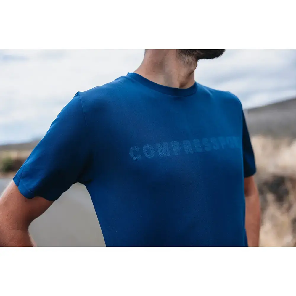Compressport Logo Hardloopshirt Korte Mouwen Donkerblauw/Blauw Heren