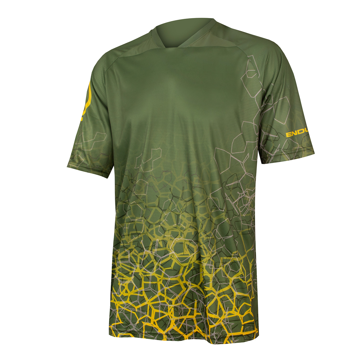 Endura SingleTrack Print MTB Fietsshirt Korte Mouwen Groen/Geel Heren