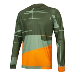 Endura MT500 Print MTB Fietsshirt Lange Mouwen Groen/Oranje Heren