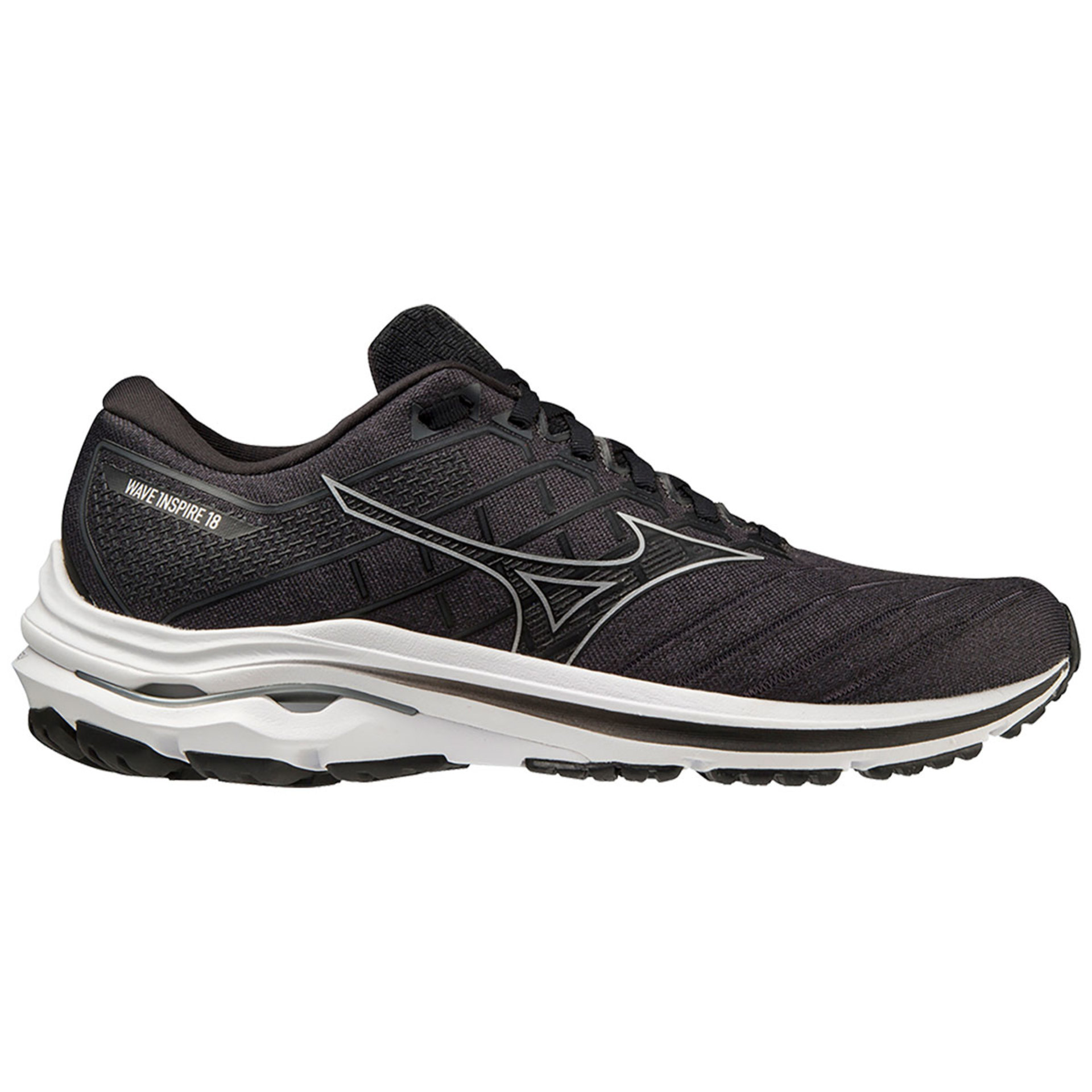 Tweedekans Mizuno Wave Inspire 18 Hardloopschoenen Zwart/Zilver Heren Maat 42.5