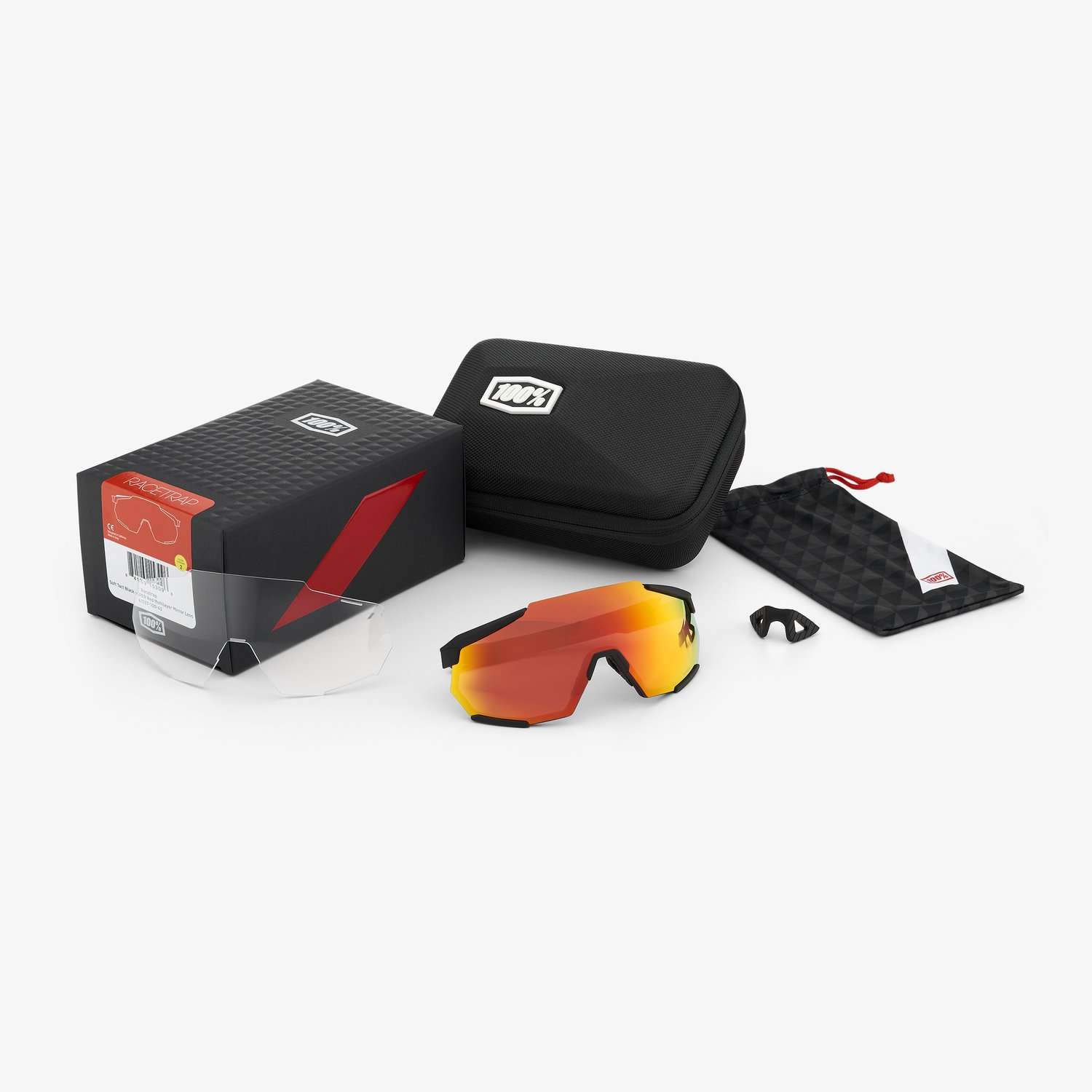 100% Racetrap Sport Zonnebril Zwart met HiPER Red Multilayer Mirror Lens
