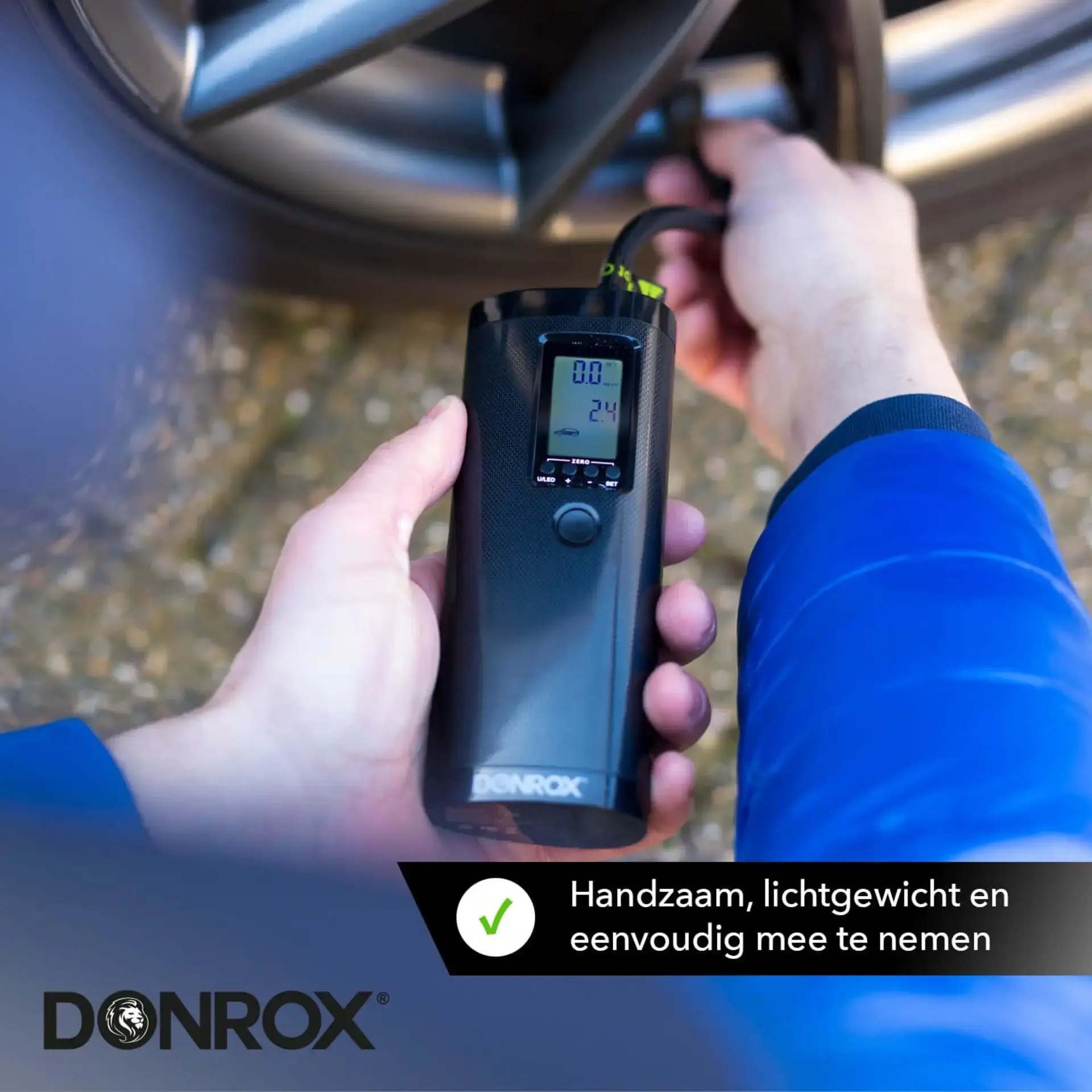 Donrox Ride F511 Compressor Bandenpomp Fiets Inclusief Powerbank Zwart